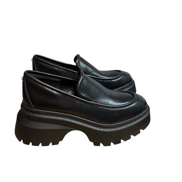 Michael Kors Womens Shoes Size 8 Shiloh Leather Loafer Black Chunky Platform - Picture 2 of 13